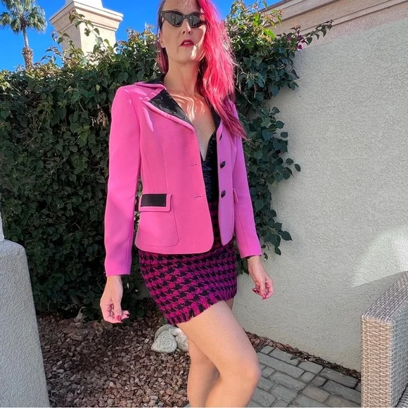 Upcycled Vintage Pink Black Colorblock Blazer
